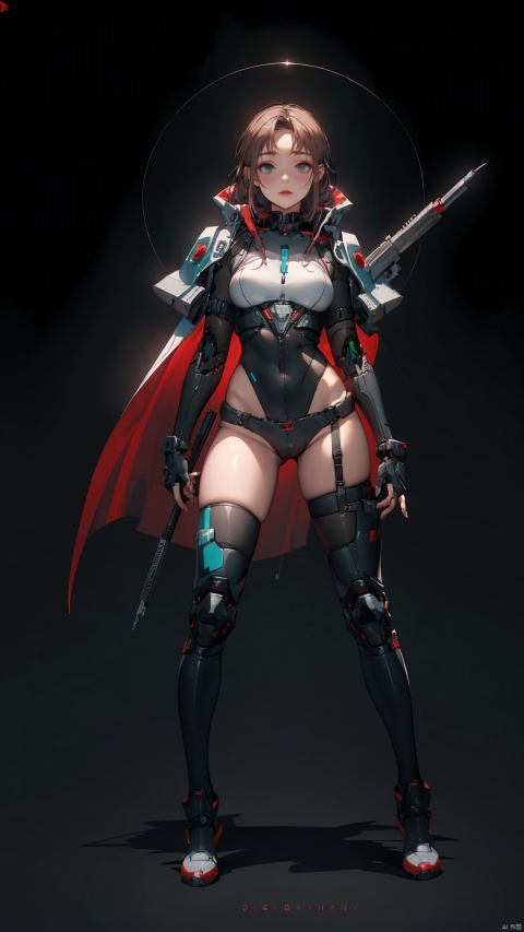  masterpiece, best quality, highres, incredibly absurdres, 1figure, cyberpunk, futuristic, female, rogue agent, glowing tattoos, full-body armor, tactical visor, high-tech gauntlets, utility belt, exposed abdomen, chest plate, synthetic dreadlocks, green cybernetic eyes, shoulder pauldrons, flowing cape, thigh-high boots with buckles, energy weapon, digital camouflage patterns, augmented reality display, fingerless gloves, micro-missile launcher, dual pistols, cybernetic enhancements, ripped bodysuit, stern expression, lithe stance, half-cape, utility pouches, visible internal circuitry, cyber-eye HUD, red lip color, scar over left eyebrow, weathered urban backdrop, combat ready, ((poakl))