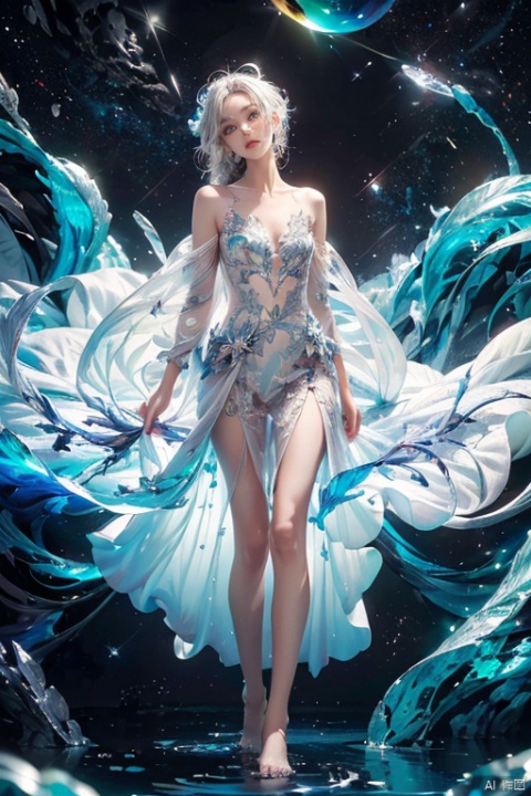  (((green, silver, glimmer)), limited palette, contrast, phenomenal aesthetic, best quality, sumptuous artwork, (masterpiece), (best quality), (ultra-detailed),(((illustration))), ((an extremely delicate and beautiful)),(detailed light),1girl,cold theme, broken glass, broken wall,((an array of stars)),((starry sky)),the Milky Way,star,Reflecting the starry water surface,(1girl:1.3)aqua theme,white hair,blinking,white dress,closed mouth,constel lation,flat color,noline art,full Glass sphere,girl inside glass sphere,white hair,braid,blinking,white robe,bust \(sculpture\),barefoot,float,closed mouth,constel lation,flat color,holding,holding wand,looking up,standing,male focus,medium hair,standing,solo,space,universe,utaite(singer),Nebula,many stars,bust
