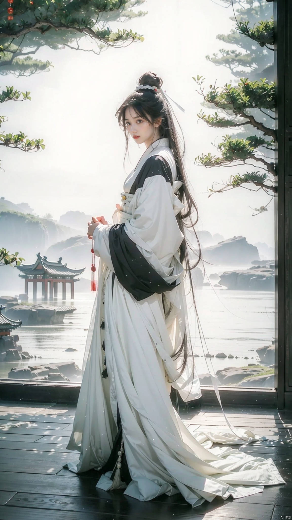  ((A six years girl in ancient China)),dressed in white Hanfu,((looking at viewer)),((facing viewer)),Masterpiece,martial arts,Chinese, realism,martial arts,play light and shadow,green lights and shadow,Bauhaus photography,28mm fantasy landscape,Camille Could,Selective focus,Panorama,Chinese art,Chinese painting,quality,PIXIV, splashing ink