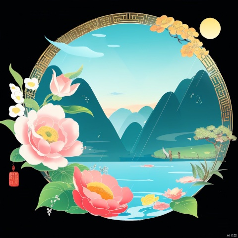  the 24 Traditional Chinese Solar Terms\(Rain Water\),flat,black background,flower,water