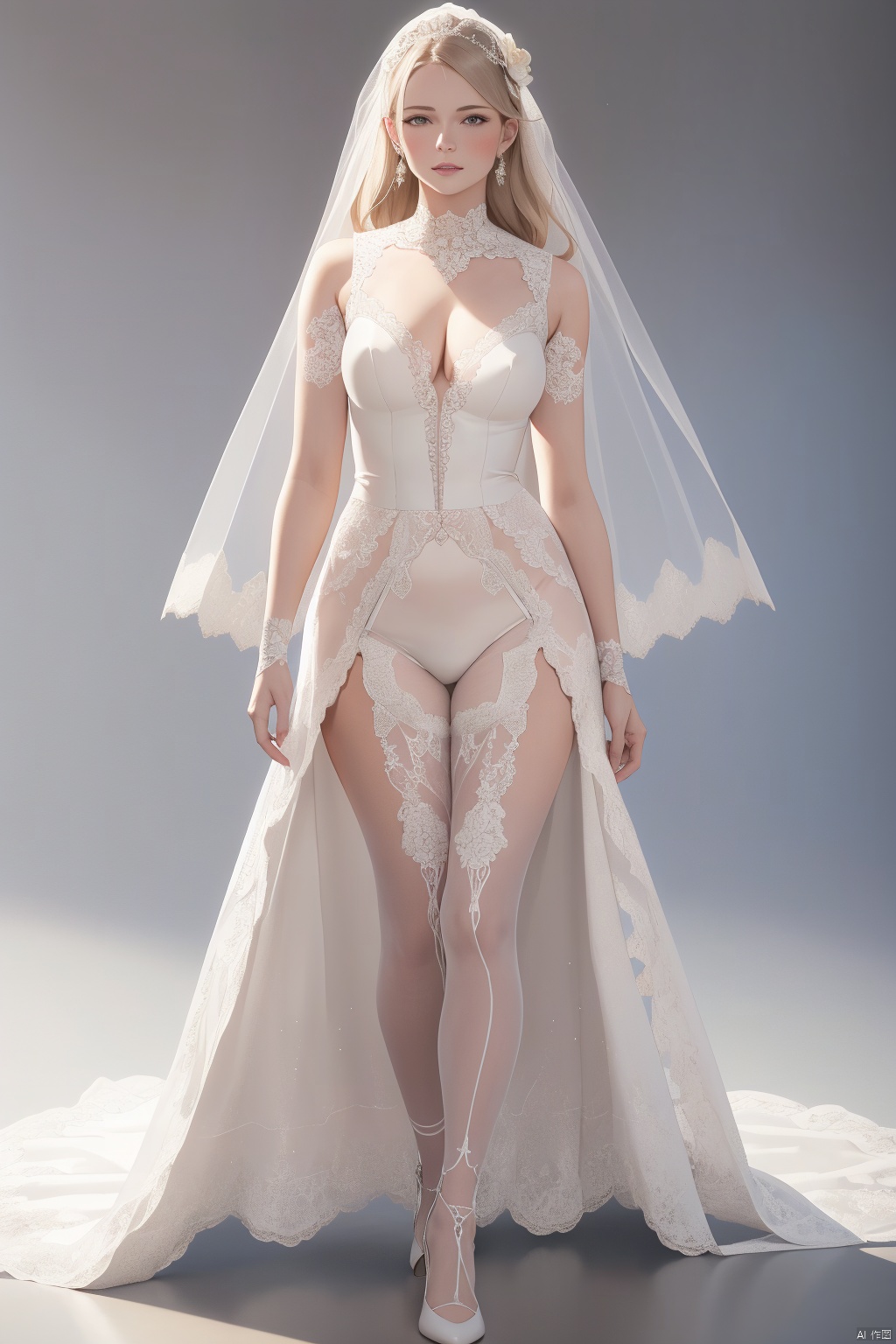  1girl,wedding dress,see-through,walking,realistic,simple background,