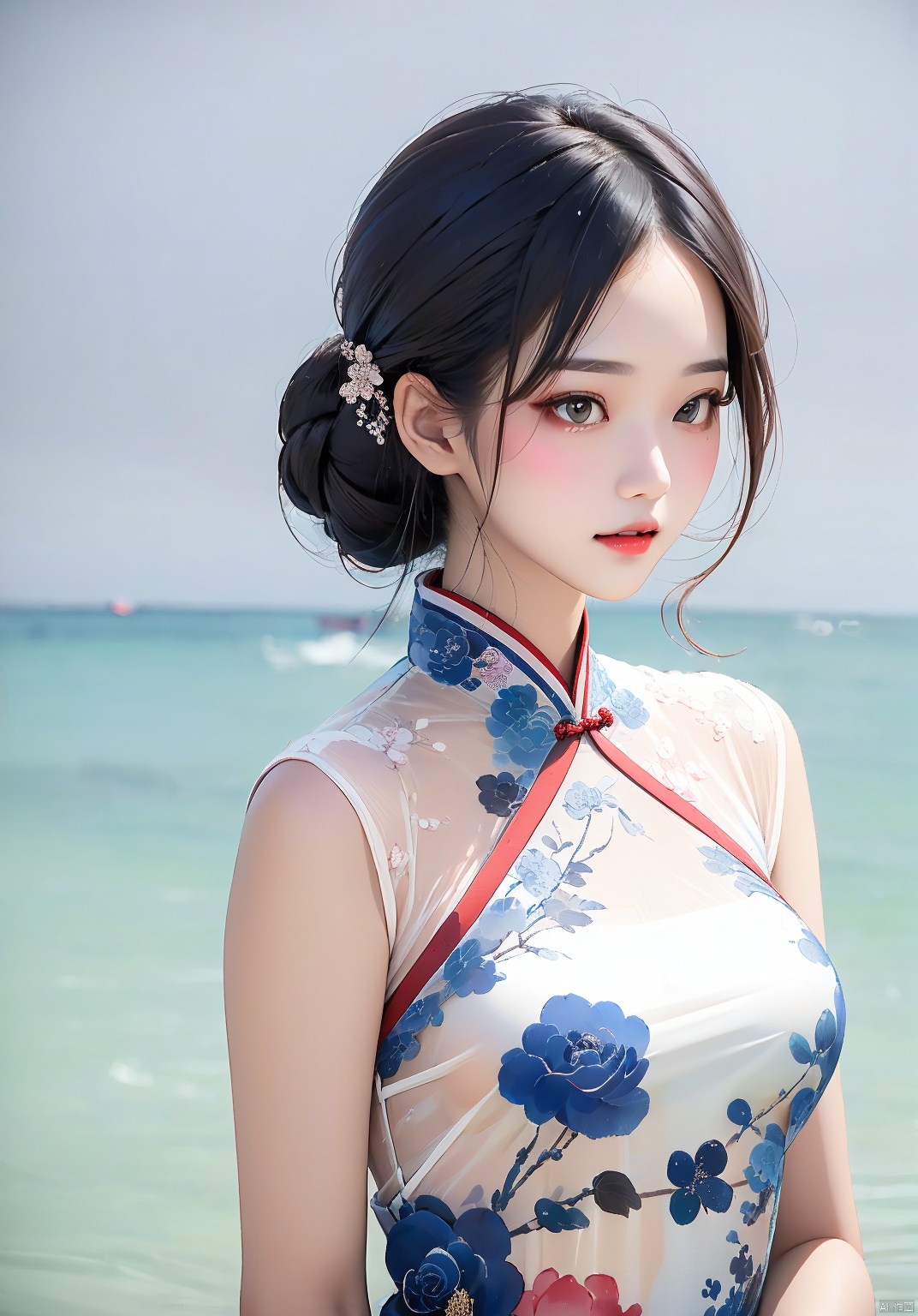  1girl, solo, hanfu, yunqing, lbc_rose dress,braid