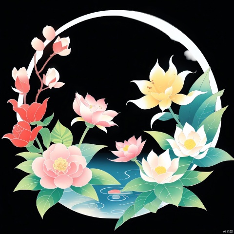  the 24 Traditional Chinese Solar Terms\(Rain Water\),flat,black background,flower,water