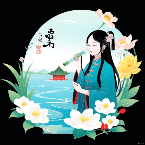  the 24 Traditional Chinese Solar Terms\(Rain Water\),flat,black background,flower,water