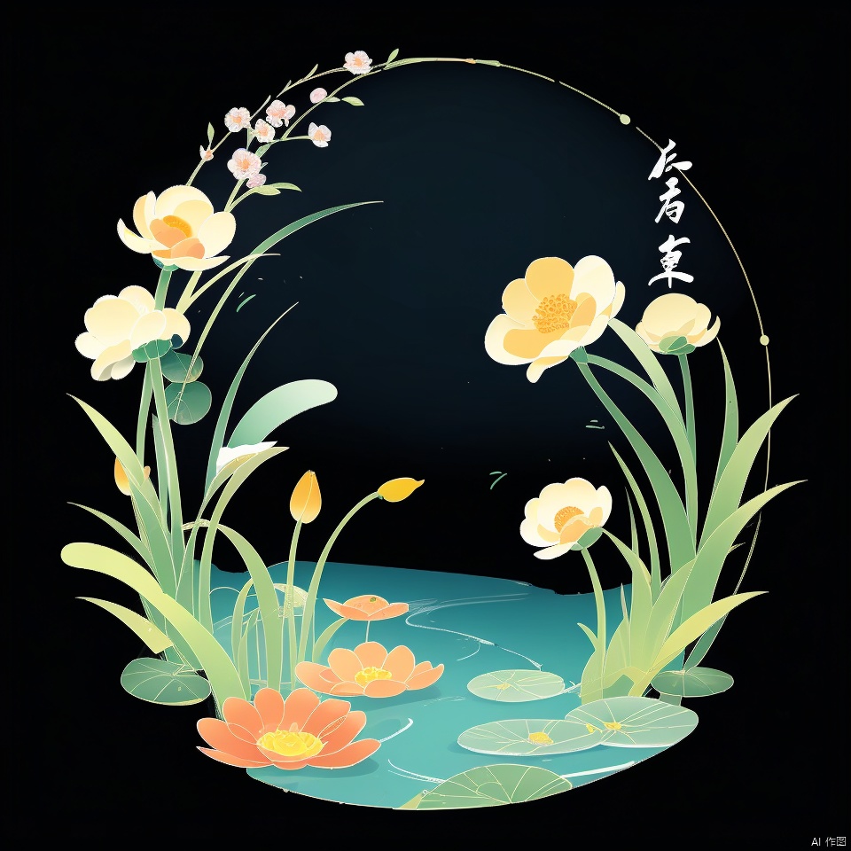  the 24 Traditional Chinese Solar Terms\(Rain Water\),flat,black background,flower,water