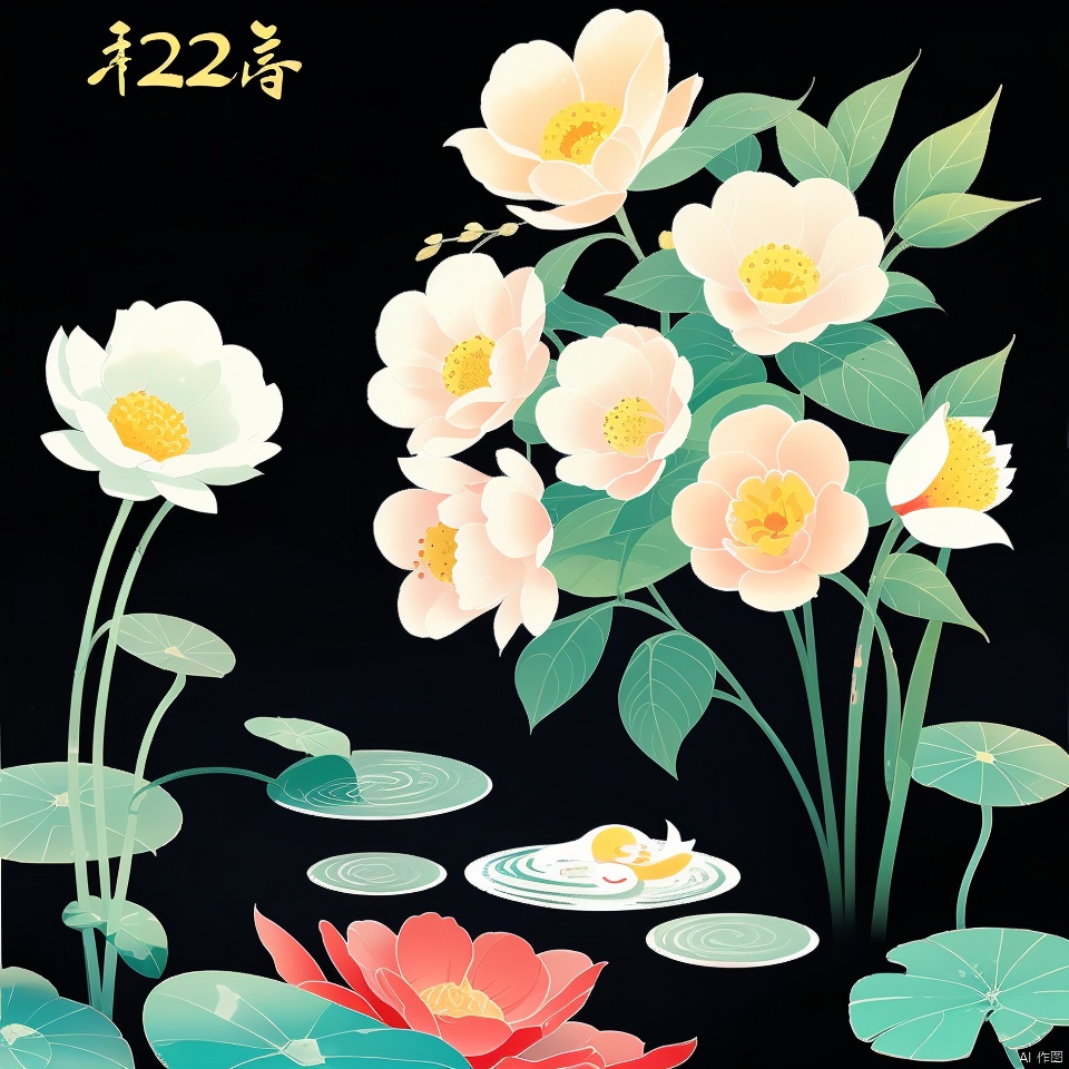  the 24 Traditional Chinese Solar Terms\(Rain Water\),flat,black background,flower,water