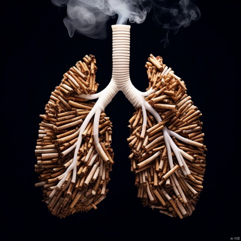 一张引人注目且发人深省的照片,展示了由香烟组成的人肺,突显了环境对健康的影响