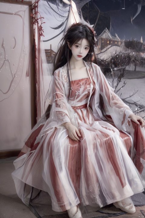  Sitting by the river. Flower lanterns. Strong winds. (((Wind blows long hair and dress: 1.9)). Long hair reaching the waist, long hair flying: 1.5. Thin gauze semi transparent ancient clothing, Tang clothing, Han clothing. Thin gauze semi transparent red skirt. The skirt is very long. (((Night: 1.9))). Women, smiling, full chested, red tulle semi transparent Hanfu, bare feet, silver jewelry, elegant, lightweight, confident, flower posture, wisdom, charming charm, purity, nobility, artistry, beauty, (best quality), masterpiece, highlights, (original), extremely detailed wallpaper, (original: 1.5), (masterpiece: 1.3), (high resolution: 1.3), (an extremely detailed 32k wallpaper: 1.3), (best quality), Highest image quality, exquisite CG, high quality, high completion, depth of field, (1 girl: 1.5), (an extremely delicate and beautiful girl: 1.5), (perfect whole body details: 1.5), beautiful and delicate nose, beautiful and delicate lips, beautiful and delicate eyes, (clear eyes: 1.3), beautiful and delicate facial features, beautiful and delicate face, hand processing, hand optimization, hand detail optimization, hand detail processing, detailed beautiful clothes, complex details, Extreme detail portrayal, HDR, detailed background, realistic, (transparent PViridescent colors: 1.3),1girl