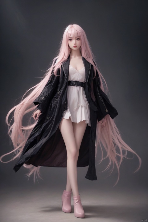  Sunshangxiang,1girl,solo,long hair,skirt,purple hair,multicolored hair,coat,pink footwear,personification,long sleeves,shoes,jewelry,gradient hair,looking at viewer,pink hair,boots,, (raw photo:1.2),((photorealistic:1.4))best quality,masterpiece,illustration,an extremely delicate and beautiful,extremely detailed,CG,unity,8k wallpaper,Amazing,finely detail,masterpiece,best quality,official art,extremely detailed CG unity 8k wallpaper,absurdres,incredibly absurdres,huge filesize,ultra-detailed,highres,extremely detailed,beautiful detailed girl,cinematic lighting,1girl,pale skin,tall female,(perfect body shape),skinny body,Slender legs, caiyi, black pantyhose