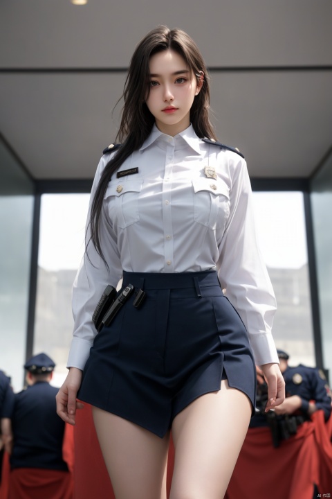  Police uniform, police officer clothes, details police clothes, indoor, police station, police station, underboob, shirt, , Esdeath