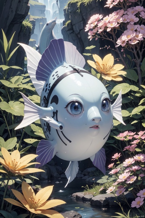  Best quality, masterpiece, official art,
dofas, no humans, animal focus, one small fish,flower, WANSHENG, vector illustration,Normal fish eyes