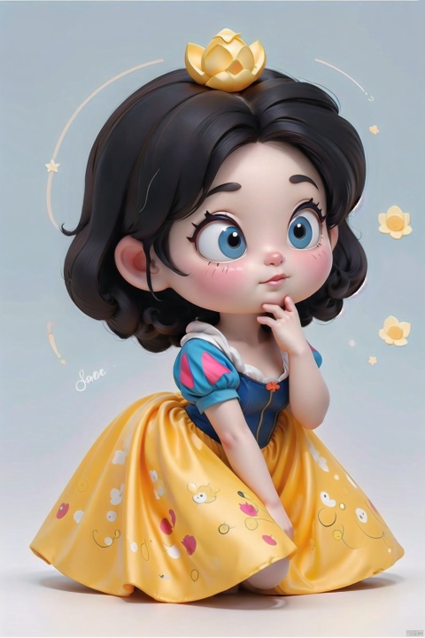 Light background, cartoon avatar, super cute Snow White, lotus base, wish, minimalist thick lines, stick figures, line puppy style, tight blue corset