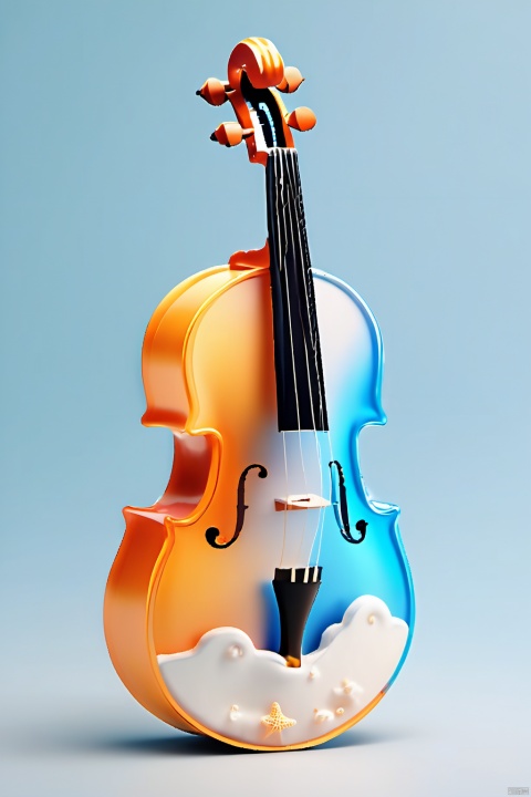A violin shaped container with a sea World,Sunny beach,Cheesy milk-covered clouds,HD 8K,in realistic and ultra detailed rendering styles, C4D, octane rendering, behance, Surrealism