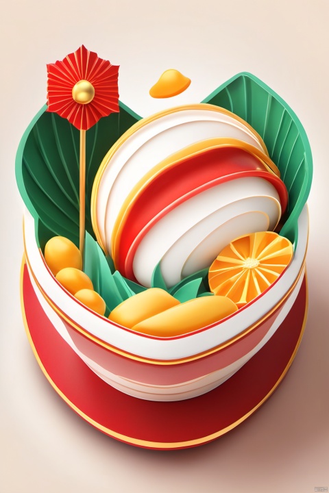 Dessert,3D icon, Chinese style, Cartoon style, Clay material, Lovely, smooth, Red and yellow, White background, The highest detail, The best quality, Upright view, 3D rendering, HD, 8K