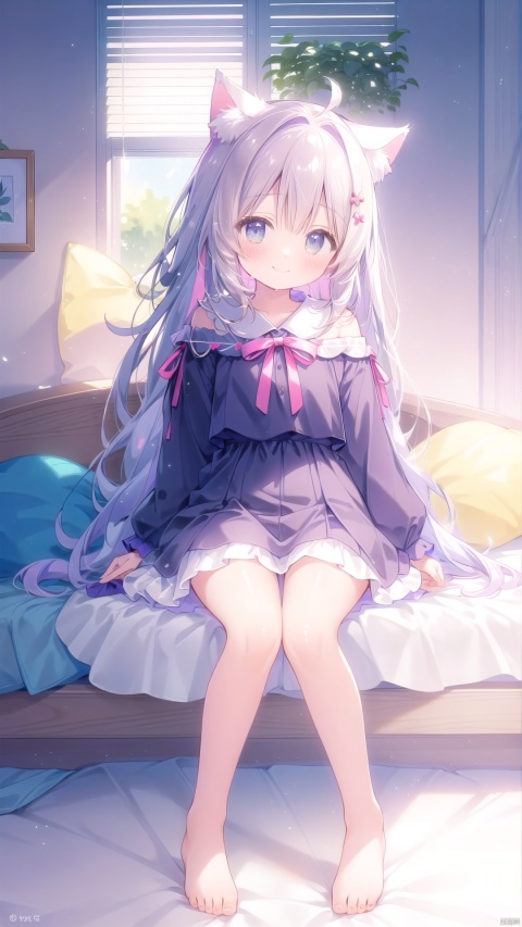  naked，bedroom，cat ears，on the bed，wet body，enjoyable， ((masterpiece, best quality)),girl, solo, looking at viewer, blush, smile, 1girl, (mid shot,full body,panorama,depth of field),
（（game cg style））,(masterpiece),(best quality),illustration,ultra detailed,hdr,Depth of field,(colorful)nes, purple theme, watercolor \(medium\), mahiro