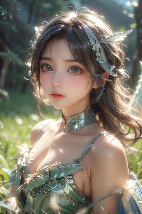  (grass:1.5),((best quality)), ((masterpiece)), ((ultra-detailed)), extremely detailed CG, (illustration), ((detailed light)), (an extremely delicate and beautiful), a girl, solo, ((upper body,)), ((cute face)), expressionless, (beautiful detailed eyes), blue dragon eyes, (Vertical pupil:1.2), white hair, shiny hair, colored inner hair, (Dragonwings:1.4), [Armor_dress], blue wings, blue_hair ornament, ice adorns hair, [dragon horn], depth of field, [ice crystal], (snowflake), [loli], [[[[[Jokul]]]]]