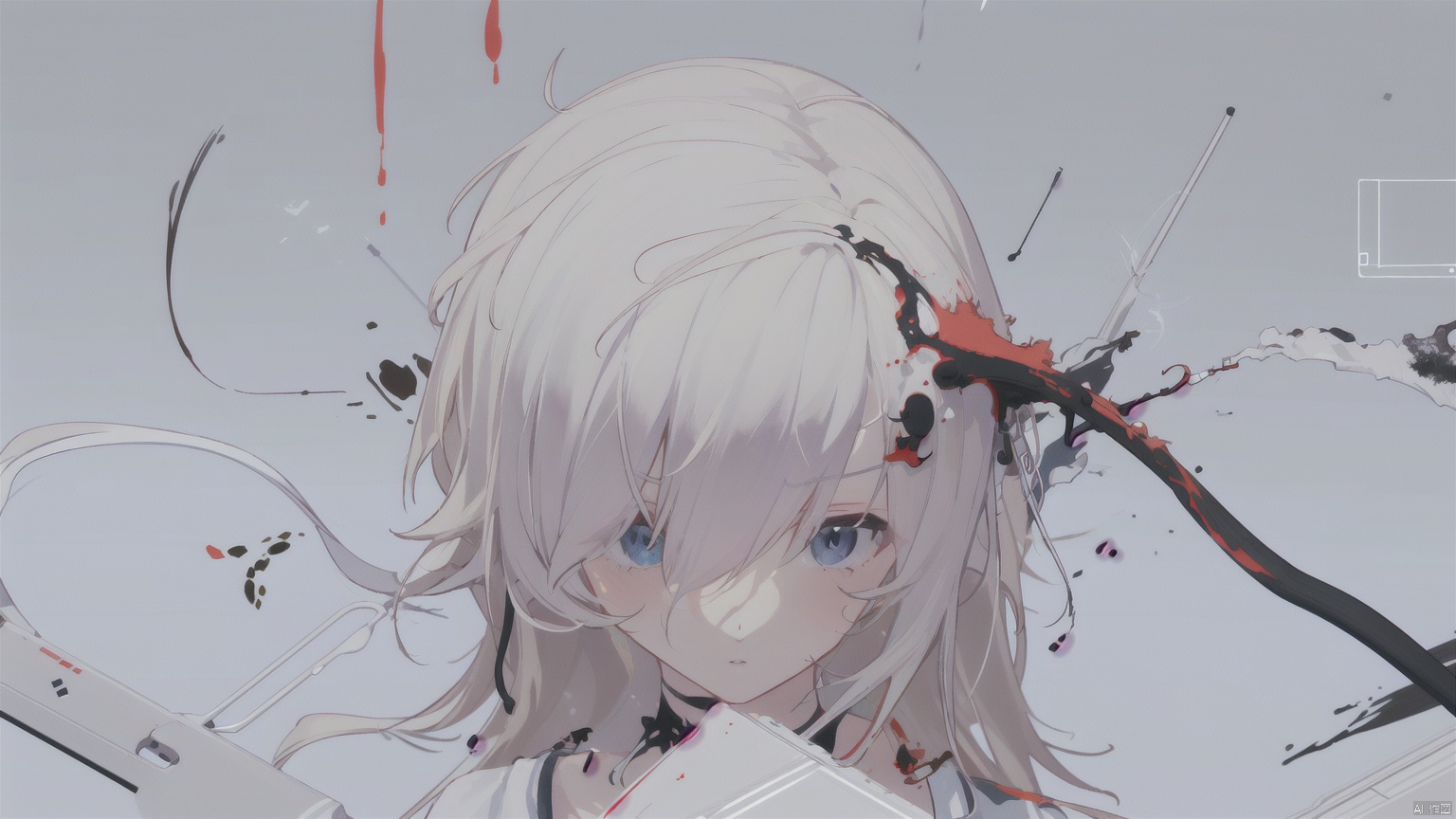  asterpiece, best quality, ultra high res, (extreme detailed), (1 beautiful girl), (abstract art:1.4), bleeding white, visually stunning, beautiful, evocative, emotional, ((white background)), white theme, goddess, cloud, mask, mixueer