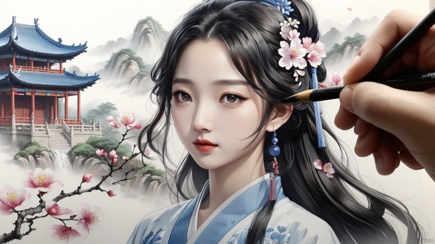  guofeng,illustration,1girl,((close up)),best quality,highly detailed,best quality,masterpiece,an extremely delicate and beautiful,extremely detailed,8k wallpaper,Amazing,finely detail,best quality,official art,extremely detailed CG unity 8k wallpaper,,minimalism, traditional chinese ink painting