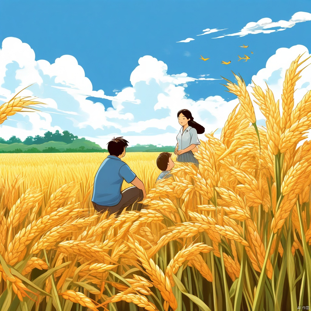 我梦见水稻长得有高粱那么高,穗子像扫把那么长,颗粒像花生那么大,而我则和助手坐在稻穗下面乘凉。