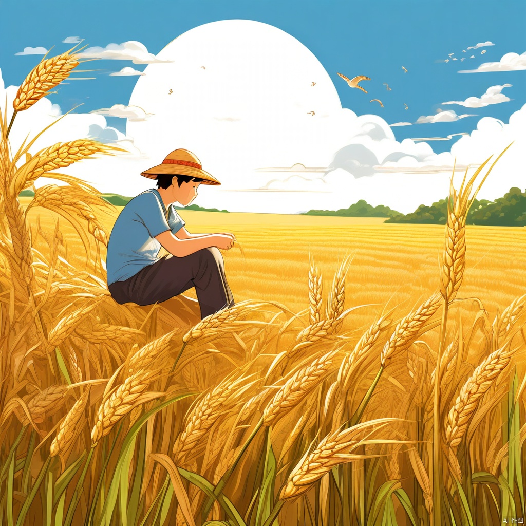 禾下乘凉梦,我梦见水稻长得有高粱那么高,穗子像扫把那么长,颗粒像花生那么大,而我则和助手坐在稻穗下面乘凉。