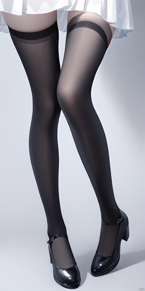  White and slender legs, Black long stockings,