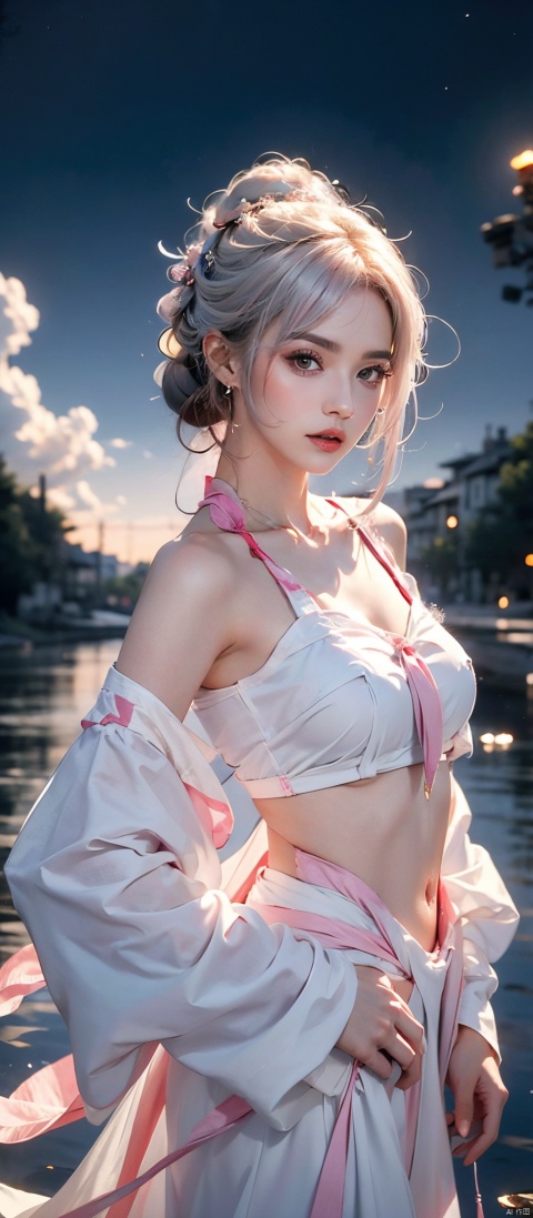  (Masterpiece, best picture quality,hd,8k,hd movie picture), girls,(Pink and white | gradient hair, gradient :1.2),fringe hair,buns,(cute and sexy | patch strips, advanced sense), graphic design, fashion, sunyunzhu, Nebula