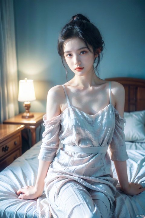  best quality,masterpiece,ultra high res,looking at viewer,studio,side light,makeup portrait,black eyeshadow,
, half updo, sexy black nightgown, bedroom scene, soft lighting, sensual atmosphere, peaceful ambiance, professional photography, perfect composition., 1girl, sara style, yosshi film, liuyifei, ll-hd
