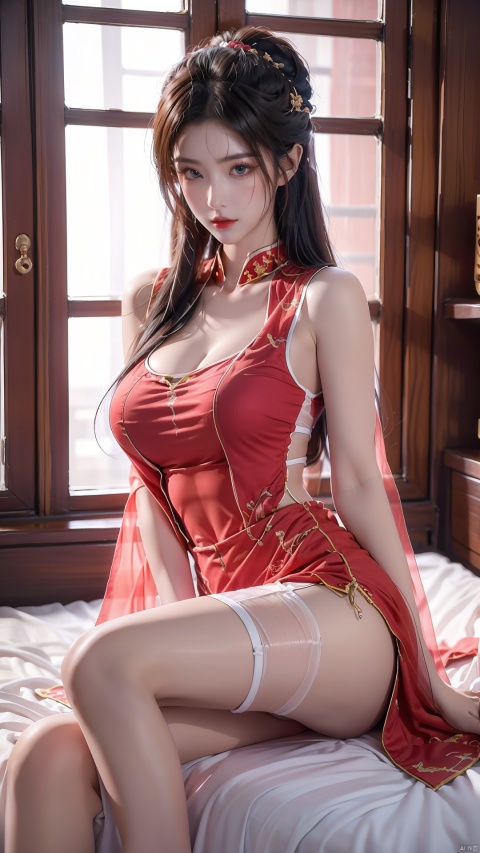  RAW photo,best quality,masterpiece,realisitc skin texture,professional photography,ultra high details,32K,1girl,jewelry,taoist robe,(big breasts:1.5),Sexy,china dress,pink hair,twintails,Blur blue background,lighting, perfect body, 1girl,(Lying in bed:1,3),(translucent tulle clothing:1.3)