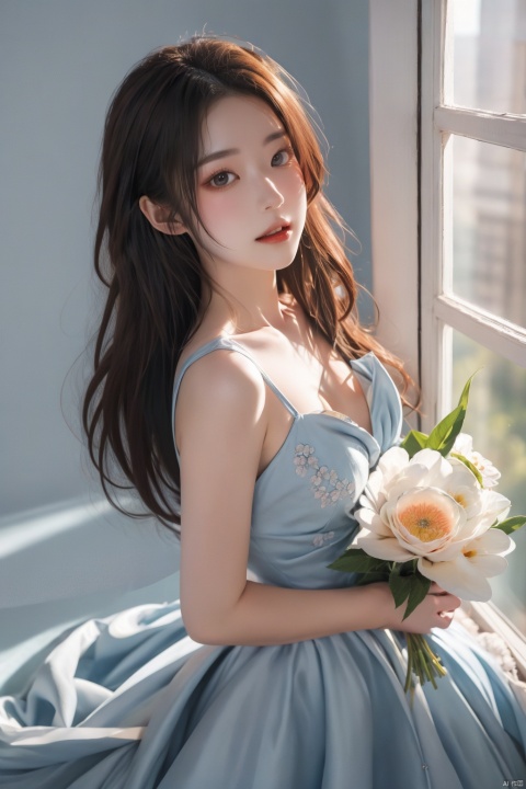 ,fashion andelegant woman,happiness,light blue floraldress,solid background,perfect lighting,,masterpiece:1,2), best quality.masterpiece, highres, perfect lighting
, yunqing,dundar