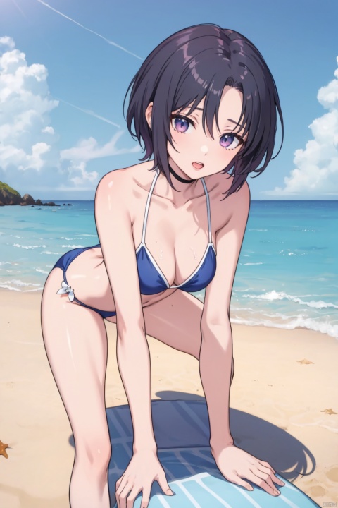 ,femboi, bent over:1.5, masterpiece, delicate, best quality, beautiful, fine, ejaculation, ass:1.3, beach, pink bikini , cola,1girl, solo, , short hair, black hair, , cola,