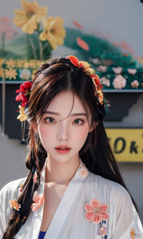  (8k, RAW photo, best quality, masterpiece:1.2), (realistic, photo-realistic:1.4), 1girl, solo,hanfu, flowers, upper body,big boobs,cleavage, (full hairpin flowers:1.5), petals, falling petals, dress, veil, mouth closed,look at viewer , hand101