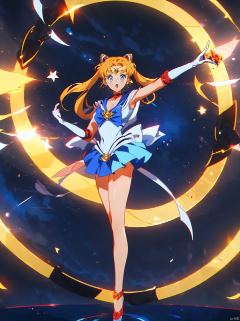  masterpiece, best quality, ,1girl, sailor moon, solo,(full body:1.5),(cleavage,big boobs:1.2), sailor senshi uniform, tsukino usagi, blonde hair, long hair, blue eyes, gloves, sailor collar, twintails, blue sailor collar, jewelry, red choker, white gloves, earrings, hair bun, choker, double bun, red bow, upper body, bow, crescent, magical girl, open mouth, crescent earrings, elbow gloves, crescent moon, meme, moon, :o, circlet, bangs, looking at viewer, msn, sssr