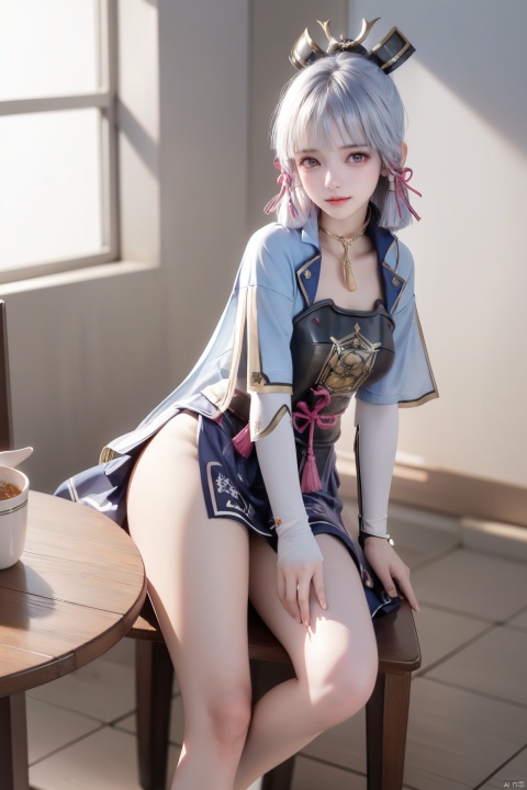  1girl,(full body:1.2),(Perfect Fingers:1.8), perfect legs,solo,see-through_nipples,
(covered nipples:1.2),kamisato ayaka,1girl,long hair,blue hair,ponytail,hair ribbon, hair ornament,mole under eye, blue eyes,breastplate,armor, short sleeves,japanese clothes,blue skirt, tassel,gloves, arm guards, Chinese house,indoors,open window, , smile,closed mouth, ,, (raw photo:1.2),((photorealistic:1.4))best quality,masterpiece,illustration,an extremely delicate and beautiful,extremely detailed,CG,unity,8k wallpaper,Amazing,finely detail,masterpiece,best quality,official art,extremely detailed CG unity 8k wallpaper,absurdres,incredibly absurdres,huge filesize,ultra-detailed,highres,extremely detailed,beautiful detailed girl,cinematic lighting,1girl,tall female,(perfect body shape),skinny body,Slender legs,, pale skin,tall man,long legs,thin leg,kamisato ayaka, kamisato ayaka