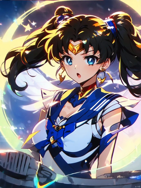  masterpiece, best quality, ,1girl, sailor moon, solo,(upper body:0.8),(cleavage,big boobs:1), sailor senshi uniform, tsukino usagi, blonde hair, long hair, blue eyes, gloves, sailor collar, twintails, blue sailor collar, jewelry, red choker, white gloves, earrings, hair bun, choker, double bun, red bow, upper body, bow, crescent, magical girl, open mouth, crescent earrings, elbow gloves, crescent moon, meme, moon, :d, circlet, bangs, looking at viewer, msn, sssr