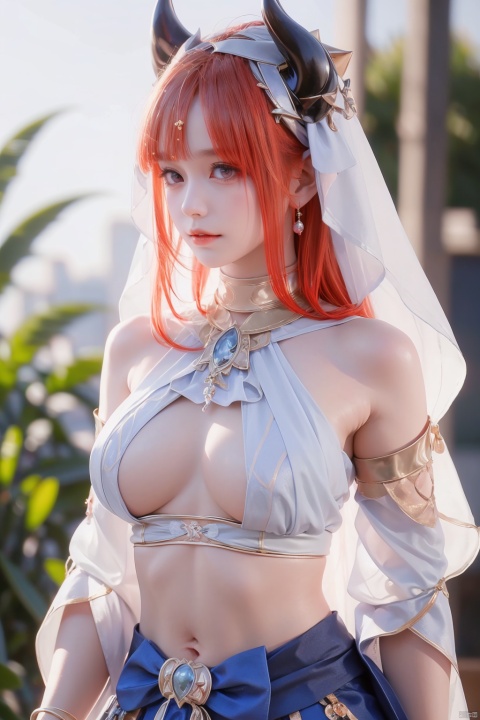  NL,nilou \(genshin impact\),1girl,(upper body:1.2),(Perfect Fingers:1.8), perfect legs,horns,solo,red hair,high_heels,crop top, see-through_nipples,
(covered nipples:1.4), long hair,jewelry,veil,blurry background,fake horns,brooch,bangs,blue gemstone,detached sleeves,puffy long sleeves,harem outfit,neck ring,gem,armpits,blue bow,bow,outdoors,blue eyes,midriff,vision \(genshin impact\),bracer,
blue skirt,bare legs,dancer,looking at viewer,circlet,
cosplay,
blunt bangs,, (raw photo:1.2),((photorealistic:1.4))best quality,masterpiece,illustration,an extremely delicate and beautiful,extremely detailed,CG,unity,8k wallpaper,Amazing,finely detail,masterpiece,best quality,official art,extremely detailed CG unity 8k wallpaper,absurdres,incredibly absurdres,huge filesize,ultra-detailed,highres,extremely detailed,beautiful detailed girl,cinematic lighting,1girl,pale skin,tall female,(perfect body shape),skinny body,Slender legs,, pale skin,tall man,long legs,thin leg,