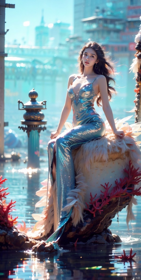  absurdres, highres, ultra detailed, (1girl), (((full body))),BREAK, infrared photography, otherworldly hues, surreal landscapes, unseen light, ethereal glow, vibrant colors, ghostly effect,
Magical undersea kingdom, elegant mermaid princess, shimmering scales and flowing seaweed hair, coral reef palace with vibrant sea creatures, sunlight filtering through the water creating a dreamy ambiance, intricate underwater architecture and ethereal lighting, a sense of wonder and enchantment, created as a watercolor painting with soft, luminous colors, capturing the mystical beauty of an aquatic realm., Dragon and girl