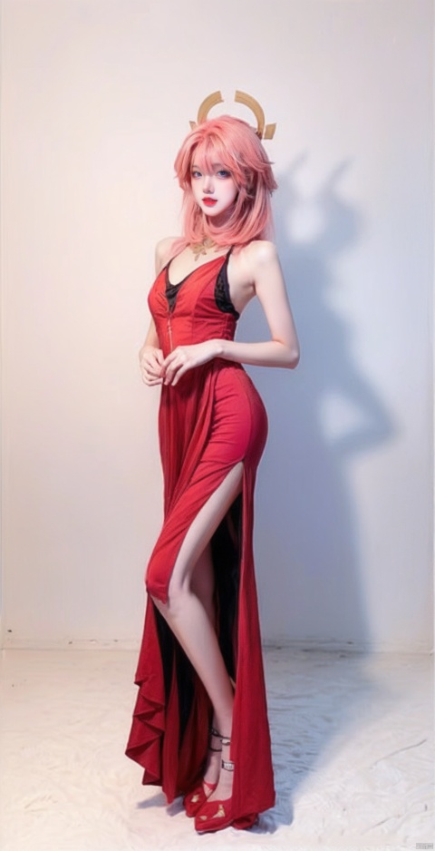  (masterpiece, best quality), 1girl, full_body,colorful_hair,short-hair,blue_eyes,red lips,,sexy dress , , , , (tutututu), xiqing, , Geometric design style