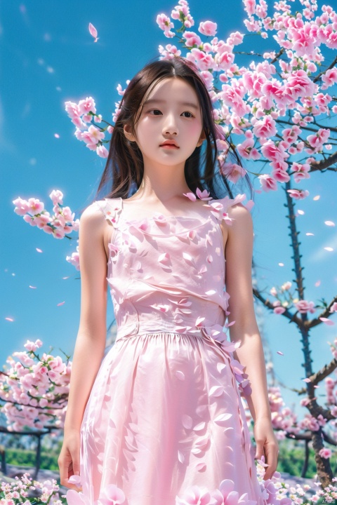  (nature:1.1), flower field, standing, sky, (petals:1.21), (flower:1.1), (masterpiece:1.1), (best quality:1.21), (ray tracing:1.331), (illustration:1.21), outdoors, 1girl, solo, long hair, upper body, white dress, straight-on,1girl, pld, (\xing he\), tongtong