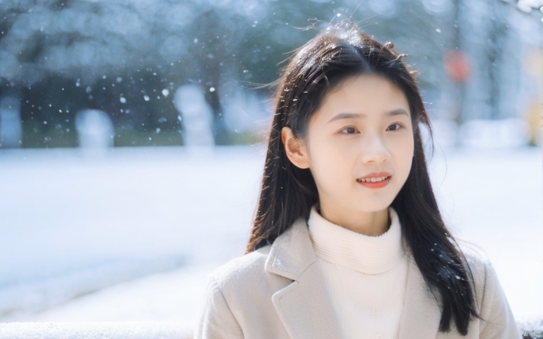  (masterpiece, 4k, best quality, highly detailed, 1girl, solo), (masterpiece, best quality:1.2),Highly detailed,a woman,(snow:1.2),(snowing:1.2),snow,solo,scarf,long hair,smile,brown hair,bokeh,realistic,coat,blurry,,jiaxin,xiaoxue,040,萌萌, tong, lingling