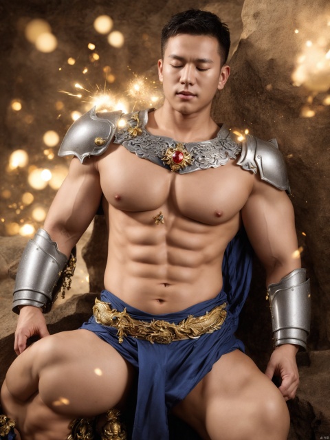  masterpiece,1 male,jewelry,Short hair,looking at viewer,dragon,hair ornament,solo,light particles,forehead jewel,facial mark,closed mouth,eastern dragon,bangs,hair between eyes,forehead mark,shoulder armor,Above the leg,Expose your belly button,Topless,Metal shoulder guard,Hero of Sparta,sparkle,texturedskin,superdetail,bestquality,男,鐢蜂汉锛岀敺澹紝鐢峰锛岀敺锛岀敺瀛�