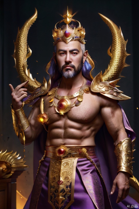  Eternal Dragon Emperor, the jewel on his crown is dazzling and dazzling, with delicate features, two bright and lively eyes, and a golden radiance emanating from his entire body,He holds the Seven Foot Heavenly Sword in his hand, (\long wang ga ma\)