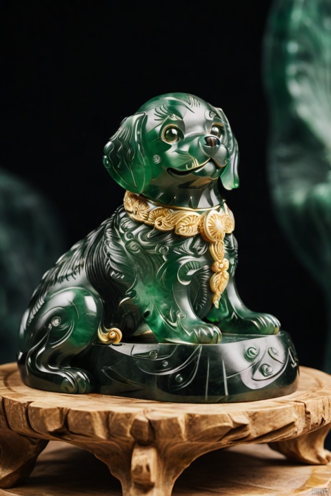  (masterpiece, top quality, best quality, official art, beautiful and aesthetic:1.2),dog,golden carving, very transparent and beautiful, emerald material