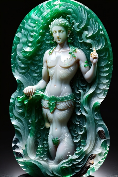  1man,male focus,no_clothes, carving, very transparent and beautiful, emerald material,(penis:1.5)