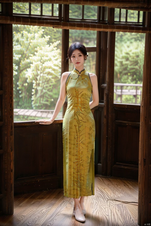 (1girl:1.3), (best quality, masterpiece, ultra high resolution),(photorealistic:1.3), (realistic:1.3), depth of field,(full body:1.2), (day:1.2), (cinematic lighting:1.2), qipao