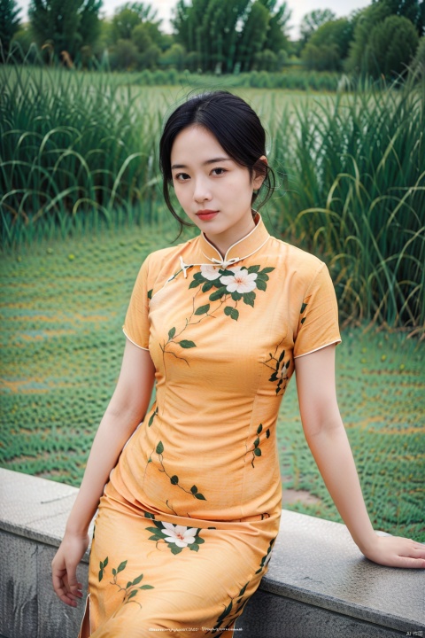(global illumination, reality,ray tracing, HDR, unreal rendering, reasonable design, high detail, masterpiece,best quality, ultra high definition, movie lighting),
1girl,outdoor,looking_at_viewer,side_blunt_bangs,china_dress,chinese_style,big breasts,pose,solo,1girl,black hair,black eyes, cheongsam