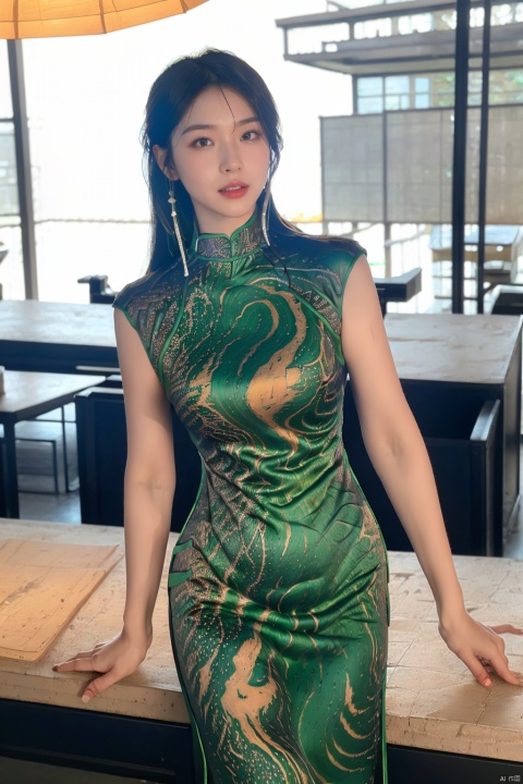 (global illumination, reality,ray tracing, HDR, unreal rendering, reasonable design, high detail, masterpiece,best quality, ultra high definition, movie lighting),
1girl,outdoor,looking_at_viewer,side_blunt_bangs,china_dress,chinese_style,big breasts,pose,solo,1girl,black hair,black eyes, , qipao