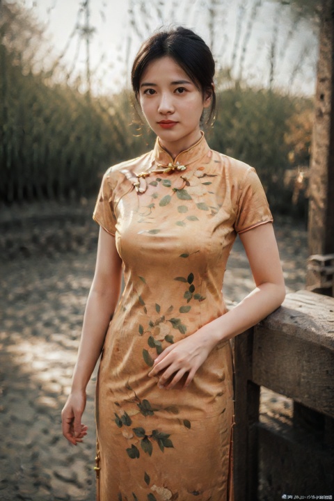 (global illumination, reality,ray tracing, HDR, unreal rendering, reasonable design, high detail, masterpiece,best quality, ultra high definition, movie lighting),
1girl,outdoor,looking_at_viewer,side_blunt_bangs,china_dress,chinese_style,big breasts,pose,solo,1girl,black hair,black eyes,cheongsam