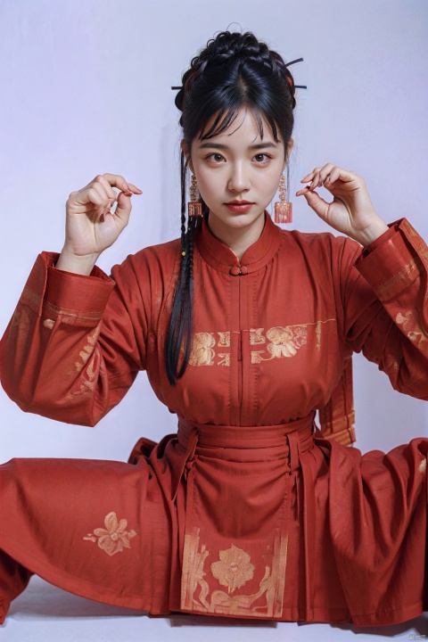 (global illumination, reality,ray tracing, HDR, unreal rendering, reasonable design, high detail, masterpiece,best quality, ultra high definition, movie lighting),
1girl,outdoor,looking_at_viewer,side_blunt_bangs,china_dress,chinese_style,big breasts,pose,solo,1girl,black hair,black eyes,hanfu,red skirt,lying down