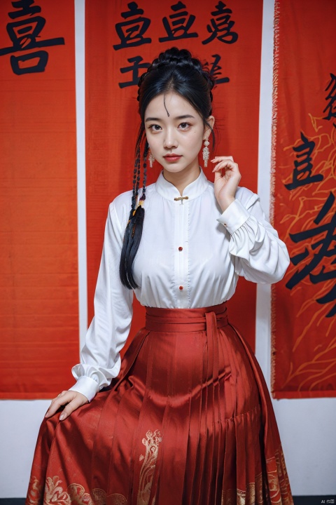 (global illumination, reality,ray tracing, HDR, unreal rendering, reasonable design, high detail, masterpiece,best quality, ultra high definition, movie lighting),
1girl,outdoor,looking_at_viewer,side_blunt_bangs,china_dress,chinese_style,big breasts,pose,solo,1girl,black hair,black eyes,hanfu,red skirt,sitting
