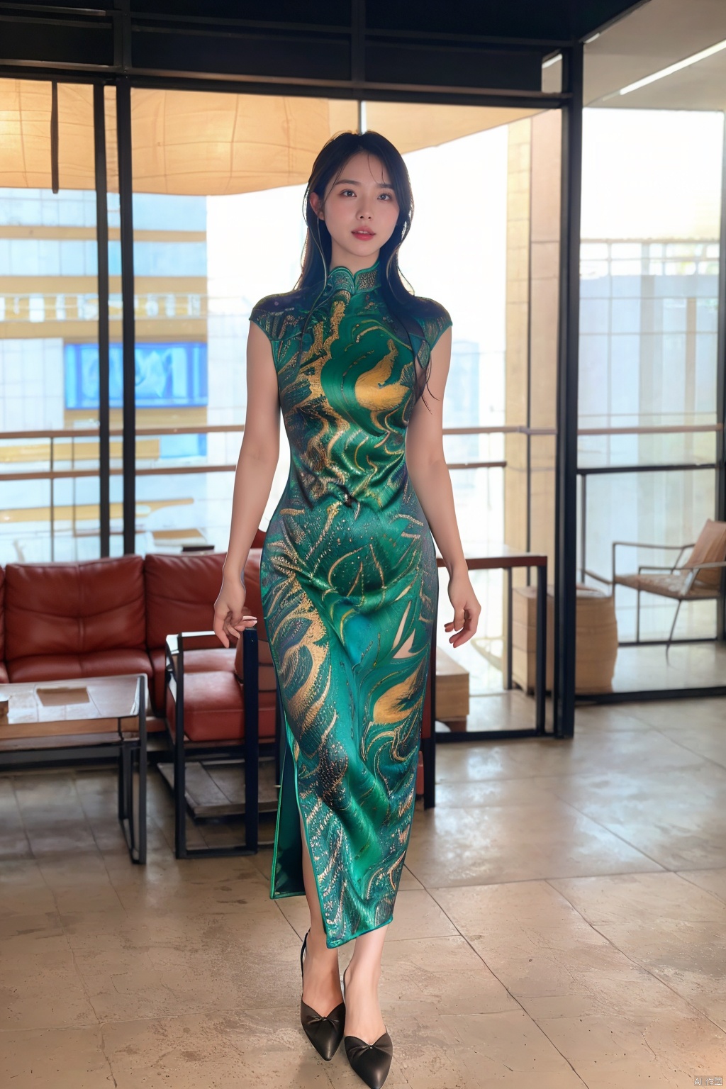 (1girl:1.3), (best quality, masterpiece, ultra high resolution),(photorealistic:1.3), (realistic:1.3), depth of field,(full body:1.2), (day:1.2), (cinematic lighting:1.2), , qipao